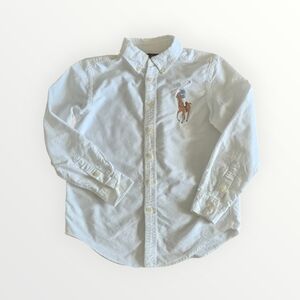 Ralph Lauren COTTON kids M 10-12  big pony white button polo long sleeve